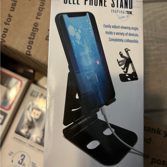 Black Cell Phone Stand & 3’ Cable - Picture 1 of 2